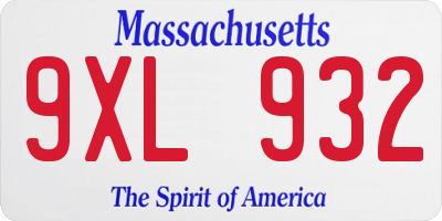 MA license plate 9XL932