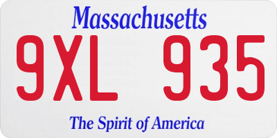 MA license plate 9XL935