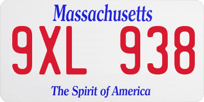 MA license plate 9XL938