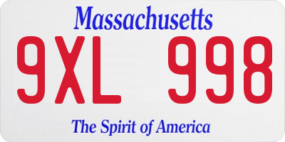 MA license plate 9XL998