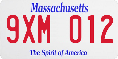 MA license plate 9XM012