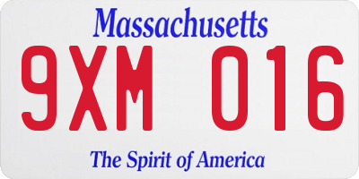 MA license plate 9XM016