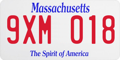 MA license plate 9XM018