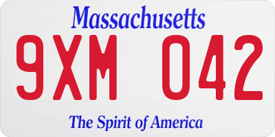 MA license plate 9XM042