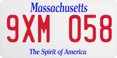 MA license plate 9XM058