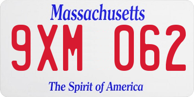 MA license plate 9XM062