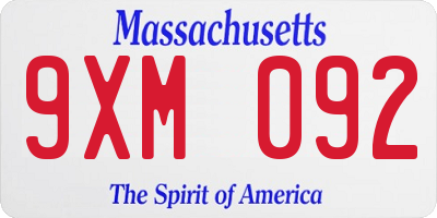 MA license plate 9XM092