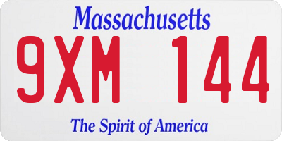 MA license plate 9XM144