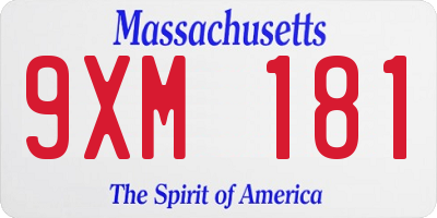 MA license plate 9XM181