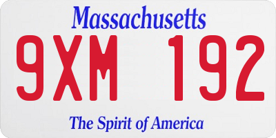 MA license plate 9XM192