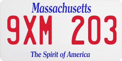 MA license plate 9XM203
