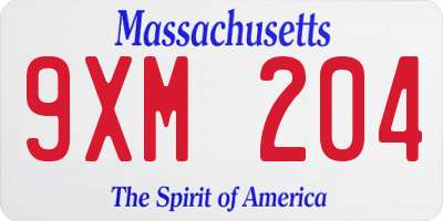 MA license plate 9XM204