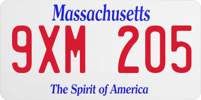 MA license plate 9XM205