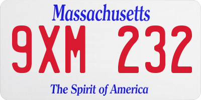 MA license plate 9XM232