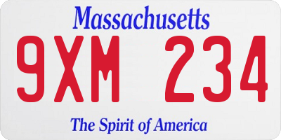 MA license plate 9XM234
