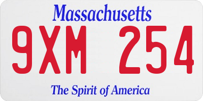 MA license plate 9XM254
