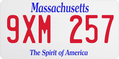 MA license plate 9XM257
