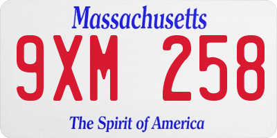 MA license plate 9XM258