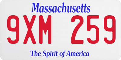 MA license plate 9XM259
