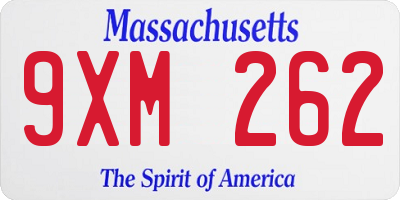 MA license plate 9XM262
