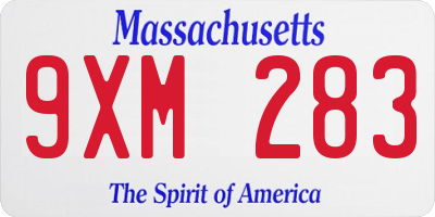 MA license plate 9XM283
