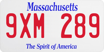 MA license plate 9XM289