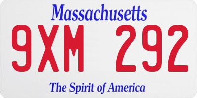 MA license plate 9XM292
