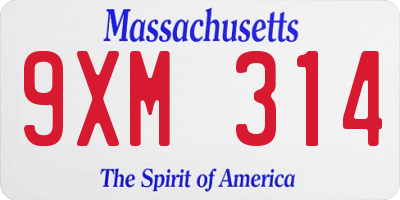 MA license plate 9XM314