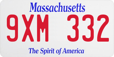 MA license plate 9XM332
