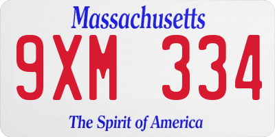 MA license plate 9XM334