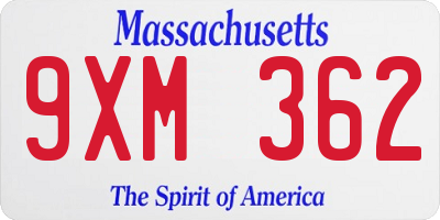 MA license plate 9XM362