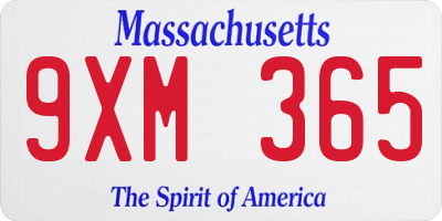 MA license plate 9XM365