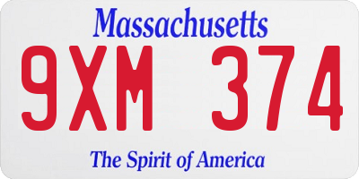 MA license plate 9XM374