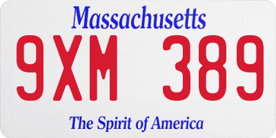 MA license plate 9XM389