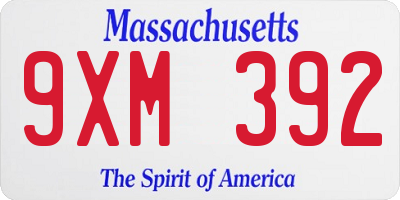 MA license plate 9XM392