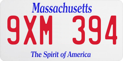 MA license plate 9XM394