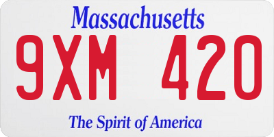 MA license plate 9XM420