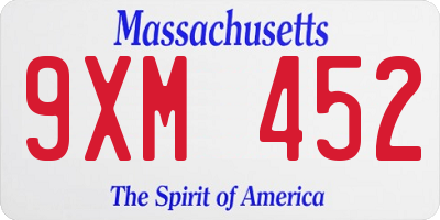 MA license plate 9XM452