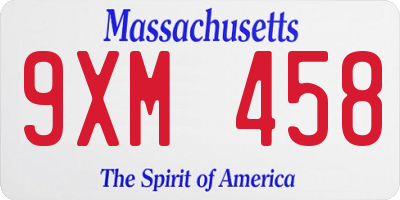 MA license plate 9XM458