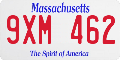 MA license plate 9XM462