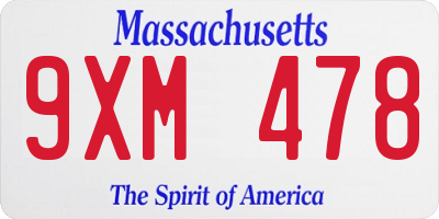 MA license plate 9XM478