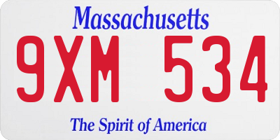 MA license plate 9XM534