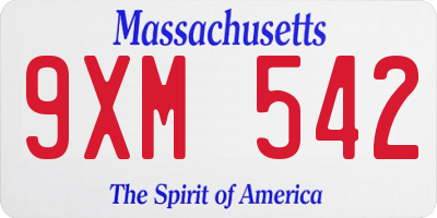 MA license plate 9XM542