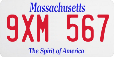 MA license plate 9XM567