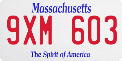 MA license plate 9XM603