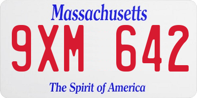 MA license plate 9XM642