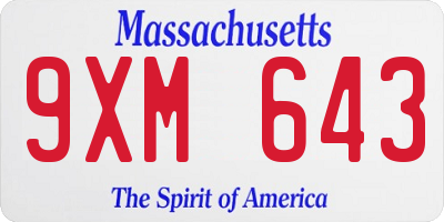 MA license plate 9XM643