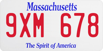 MA license plate 9XM678