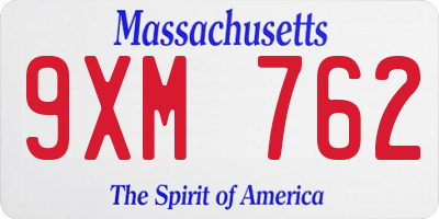 MA license plate 9XM762