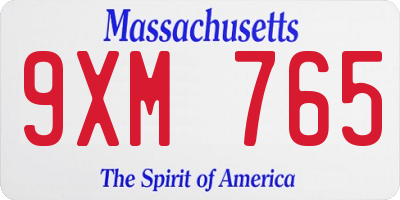 MA license plate 9XM765